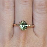 2.10ct Untreated Green Parti Nigerian Oval Sapphire Six Prong Evergreen Solitaire in 14k Yellow Gold