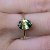 2.14ct Untreated Parti Australian Oval Sapphire Lotus Solitaire in 14k Yellow Gold