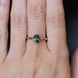 1.32ct Oval Parti Green Untreated Sapphire Scallop Cup Solitaire in 14k Rose Gold