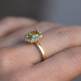 1.64ct Elongated Cushion Cut Green Montana Sapphire Antique-Style Diamond Halo Ring in 14k Green Gold