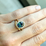 3.15ct Oval Blue Untreated Nigerian Sapphire Antique-Style Diamond Halo Ring in 18k Yellow Gold