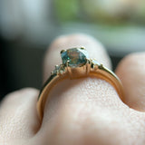 1.20ct Oval Brilliant Teal Montana Sapphire and Princess Cut Diamond Rapids Low Profile Ring in 14k Yellow Gold