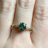 1.20ct Oval Brilliant Teal Montana Sapphire and Princess Cut Diamond Rapids Low Profile Ring in 14k Yellow Gold