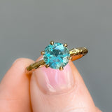 2.15ct Round Teal Nigerian Sapphire Scallop Cup Solitaire in 18k Yellow Gold