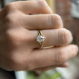 1.18ct Natural Canadian Pear Modern "Antique Cut" Diamond Low Profile Six Prong Split Shank Solitaire in 14k Yellow Gold