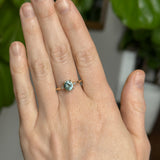 1.20ct Oval Brilliant Teal Montana Sapphire and Princess Cut Diamond Rapids Low Profile Ring in 14k Yellow Gold