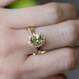 1.64ct Elongated Cushion Cut Green Montana Sapphire Antique-Style Diamond Halo Ring in 14k Green Gold