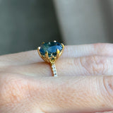 4.02ct Oval Blue Madagascar Sapphire Lotus Six Prong Solitaire with Diamonds in 14k Yellow Gold