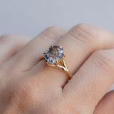 4.0ct Bicolor Parti Oval Sapphire Low Profile Six Prong Split Shank Evergreen Solitaire in 14k Yellow Gold