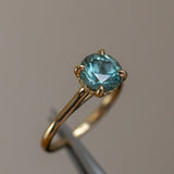 2.38ct Untreated GIA Round Montana Sapphire Four Prong Hidden Halo Solitaire in 18k Yellow Gold