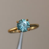 2.38ct Untreated GIA Round Montana Sapphire Four Prong Hidden Halo Solitaire in 18k Yellow Gold