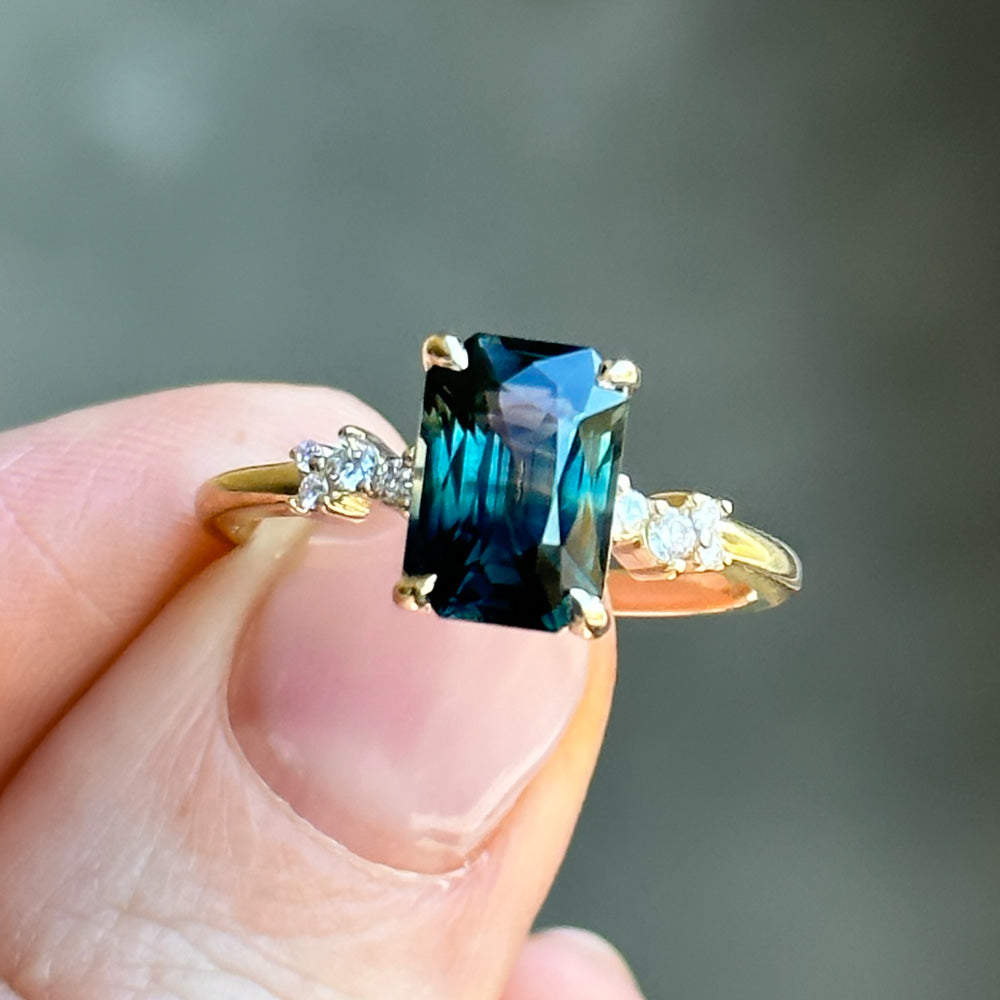 3.07ct Multicolor Teal and Purple Radiant Cut Sapphire and Diamond