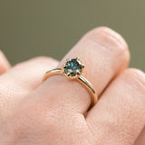 1.30ct Oval Deep Teal Green Montana Sapphire Scallop Cup Solitaire in 14k Yellow Gold