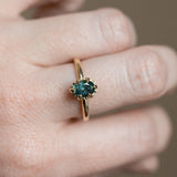 1.30ct Oval Deep Teal Green Montana Sapphire Scallop Cup Solitaire in 14k Yellow Gold