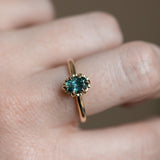 1.30ct Oval Deep Teal Green Montana Sapphire Scallop Cup Solitaire in 14k Yellow Gold