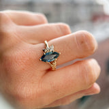 1.85ct Ocean Blue Marquise Madagascar Sapphire in Wandering Vine Low Profile 4 Prong Setting with Diamonds in 14k Yellow Gold