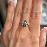 1.85ct Ocean Blue Marquise Madagascar Sapphire in Wandering Vine Low Profile 4 Prong Setting with Diamonds in 14k Yellow Gold