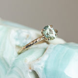 1.07ct Oval Medium Green Teal Montana Sapphire Evergreen Carved 4 Prong Solitaire in 14k Yellow Gold