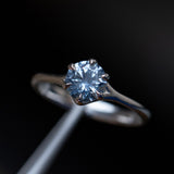 1.13ct Round Precision Cut Denim-Sky Blue Montana Sapphire Low Profile Six Prong Split Shank Solitaire in 14k White Gold