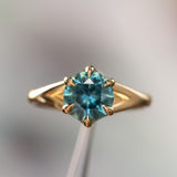 1.93ct Ocean Blue Teal Montana Sapphire Low Profile Six Prong Split Shank Solitaire in 18k Yellow Gold