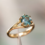 1.93ct Ocean Blue Teal Montana Sapphire Low Profile Six Prong Split Shank Solitaire in 18k Yellow Gold