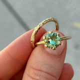 2.20ct Round Untreated Green-Teal Sapphire Scallop Cup Solitaire in 14k Yellow Gold