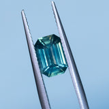 1.29CT EMERALD CUT MADAGASCAR SAPPHIRE, EMERALD GREEN WITH TEAL, 7.47X5.05X3.37MM