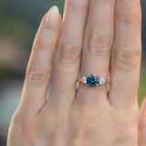 1.57ct Ocean Blue Round Montana Sapphire and Lab Diamond Three Stone Ring in Two Tone Gold