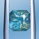 2.22CT RADIANT CUT MADAGASCAR SAPPHIRE, OPALESCENT TEAL GREEN WITH PARTI YELLOW, 6.10X5.84X5.77MM