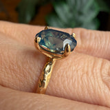 1.92ct Silky Teal Oval Nigerian Sapphire Evergreen Carved Solitaire in 14k Yellow Gold