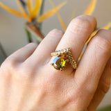 3.68ct Bicolor Australian Untreated Pear Sapphire and Diamond-Studded Pointed Vine Solitaire in 18k Yellow Gold