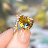 3.68ct Bicolor Australian Untreated Pear Sapphire and Diamond-Studded Pointed Vine Solitaire in 18k Yellow Gold