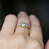 1.07ct Minty Seafoam Green Montana Sapphire and Diamond Dainty Three Stone Ring in 14k Yellow Gold