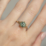 2.67ct Medium Teal Green Montana Sapphire Low Profile Six Prong Split Shank Solitaire in 14k Yellow Gold
