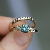 1.00ct Round Teal Blue Montana Sapphire and Diamond Starry Night Low Profile Solitaire in 14k Yellow Gold