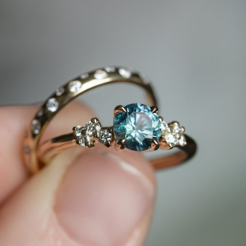 1.00ct Round Teal Blue Montana Sapphire and Diamond Starry Night Low Profile Solitaire in 14k Yellow Gold