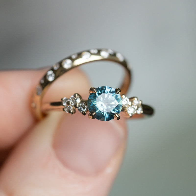 1.00ct Round Teal Blue Montana Sapphire and Diamond Starry Night Low Profile Solitaire in 14k Yellow Gold