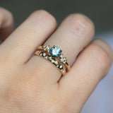 1.00ct Round Teal Blue Montana Sapphire and Diamond Starry Night Low Profile Solitaire in 14k Yellow Gold