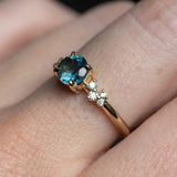 1.15ct Round Parti Teal Blue Green Montana Sapphire and Diamond Starry Night Low Profile Solitaire in 14k Yellow Gold