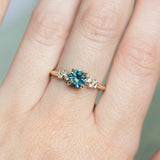 1.15ct Round Parti Teal Blue Green Montana Sapphire and Diamond Starry Night Low Profile Solitaire in 14k Yellow Gold