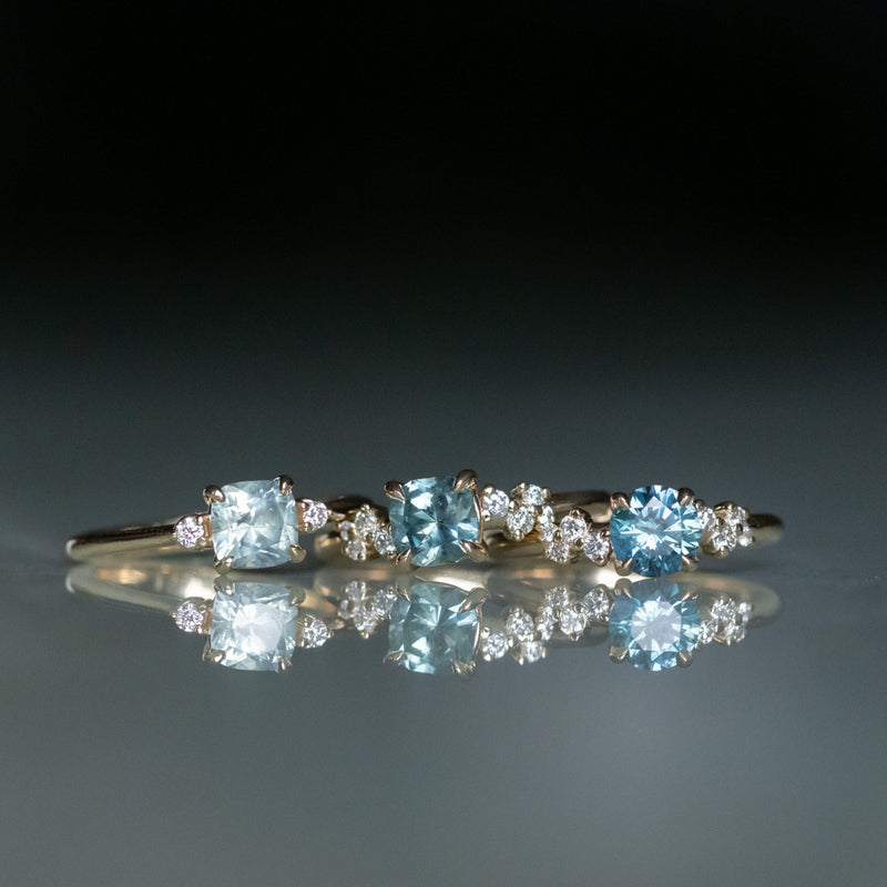 1.00ct Round Teal Blue Montana Sapphire and Diamond Starry Night Low Profile Solitaire in 14k Yellow Gold