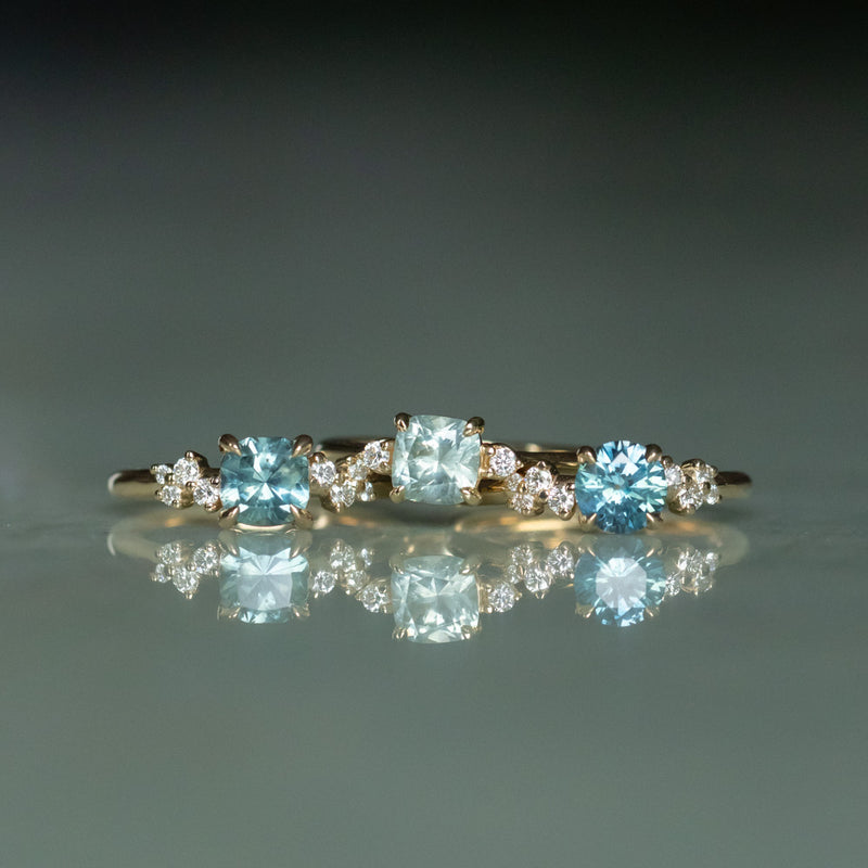 1.00ct Round Teal Blue Montana Sapphire and Diamond Starry Night Low Profile Solitaire in 14k Yellow Gold