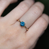 1.21ct Round Blue Precision Cut Montana Sapphire Evergreen Carved 4 Prong Solitaire in 14k Yellow Gold