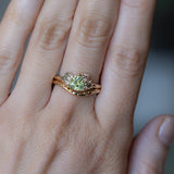 0.99ct Trillion Bright Green Montana Sapphire and Natural Diamond Mountainscape Ring in 14k Yellow Gold