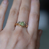 0.99ct Trillion Bright Green Montana Sapphire and Natural Diamond Mountainscape Ring in 14k Yellow Gold