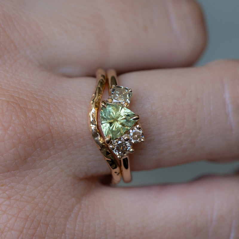 0.99ct Trillion Bright Green Montana Sapphire and Natural Diamond Mountainscape Ring in 14k Yellow Gold