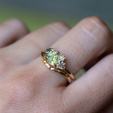 0.99ct Trillion Bright Green Montana Sapphire and Natural Diamond Mountainscape Ring in 14k Yellow Gold