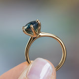 4.06ct Oval Bicolor Montana Sapphire Coral Six Prong Solitaire in 14k Yellow Gold