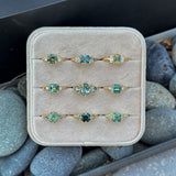 1.55ct Cushion Cut Montana Sapphire and Trillion Sapphire Antique Compass Set Low Profile Ring in 14k Yellow Gold