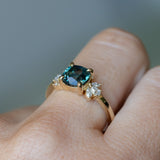 1.91ct Blue Montana Sapphire Cushion Cut and Lab Grown Marquise Diamond Cluster Ring in 14k Yellow Gold